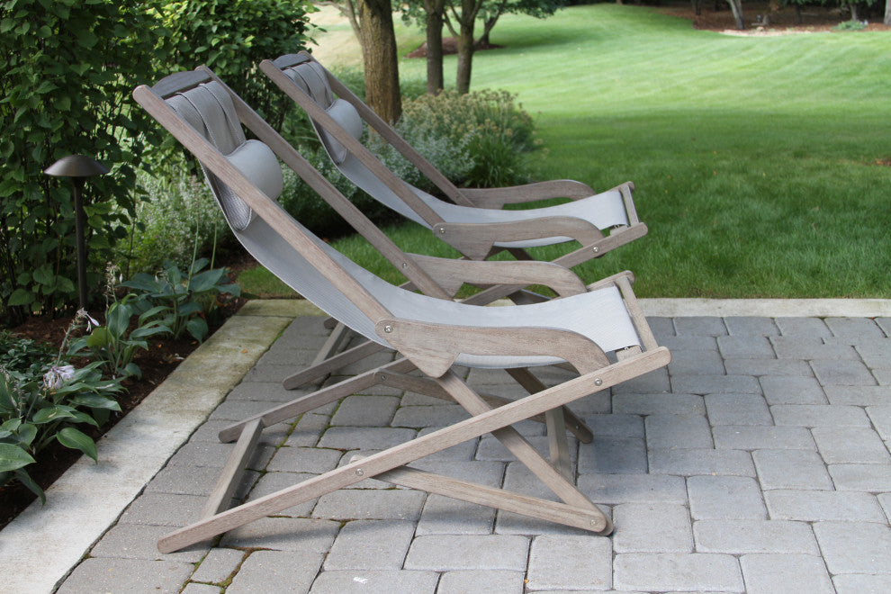 2-Piece Gray Wash Eucalyptus Folding Swing Lounger Set