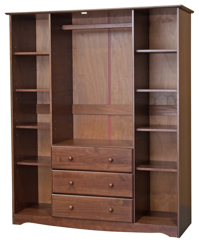 100% Solid Wood Family Wardrobe Armoire, Mocha