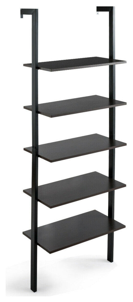 Costway 5-Tier Ladder Shelf Wood Wall Mounted Bookshelf Display Shelf