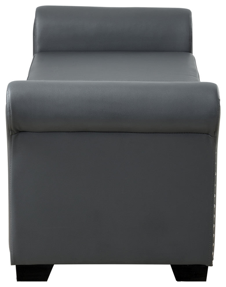 Veber PU Leather Nailhead Trim Storage Ottoman Bench, Gray