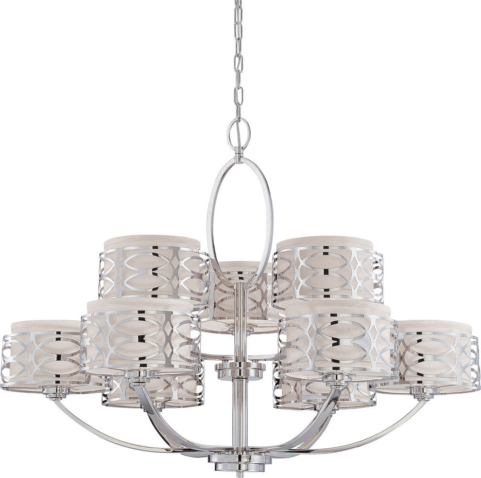 Harlow 9 Light - Chandelier With Slate Gray Fabric Shades