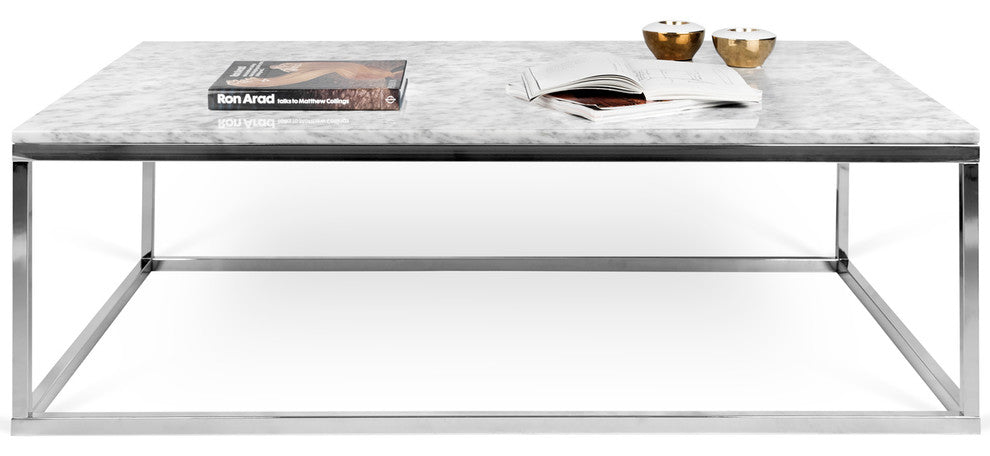 Modern Square Marble Top Coffee Table, Black Marble/Chrome Legs