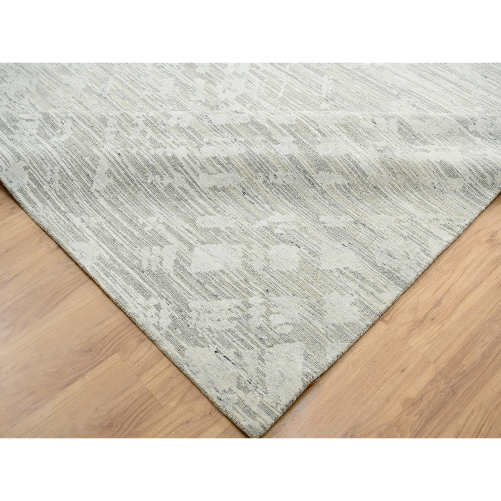 Light Gray Natural Wool Hand Knotted Modern Design Oversized Rug, 14'0"x19'9"
