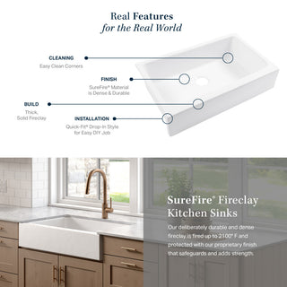 Grace Crisp White Fireclay 34" Single Bowl Quick-Fit Undermount Kitchen Sink