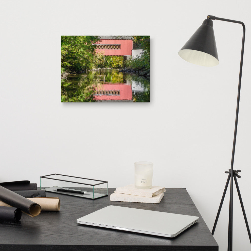 The Reflection of Wooddale Covered Bridge Canvas Wall Art Print, 12" X 16"