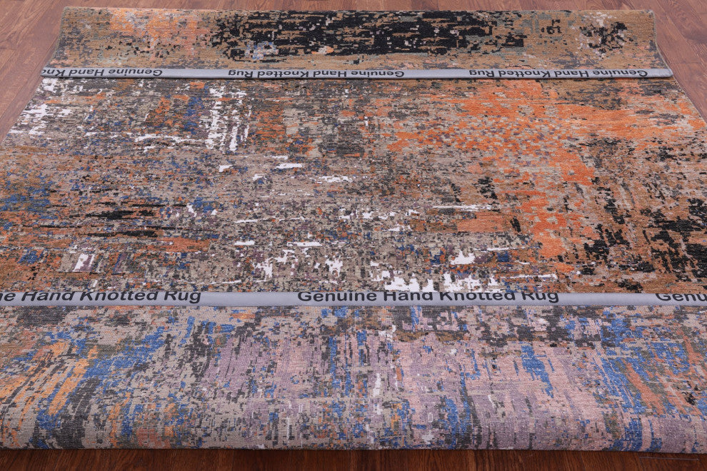 Wool and Silk Abstract Handmade Rug 8' 1" X 10' 1" Q8880