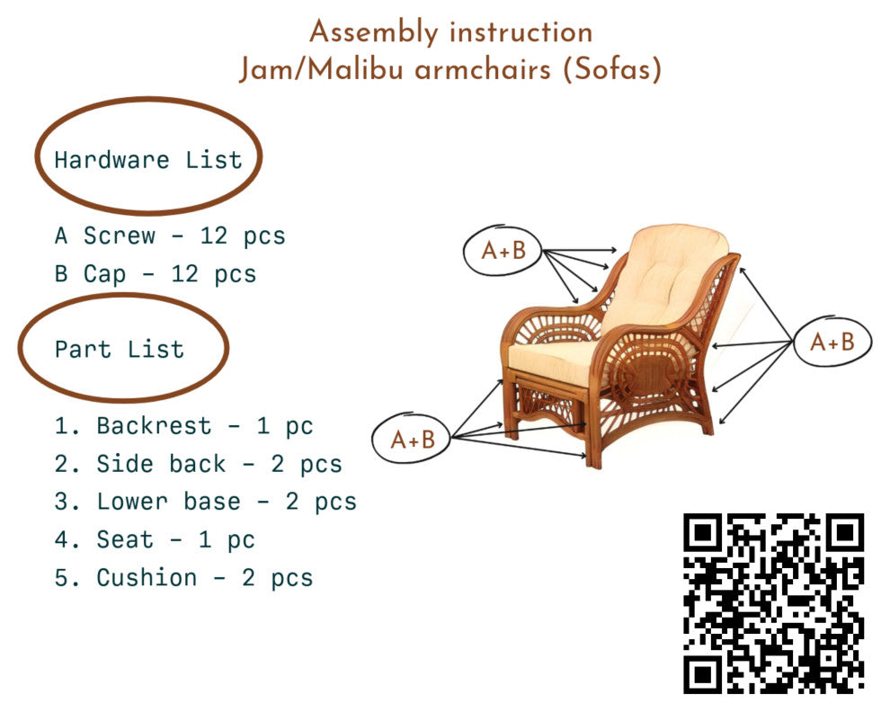 Malibu Lounge Armchair, Natural Rattan Wicker Handmade, Colonial, Cream Cushions
