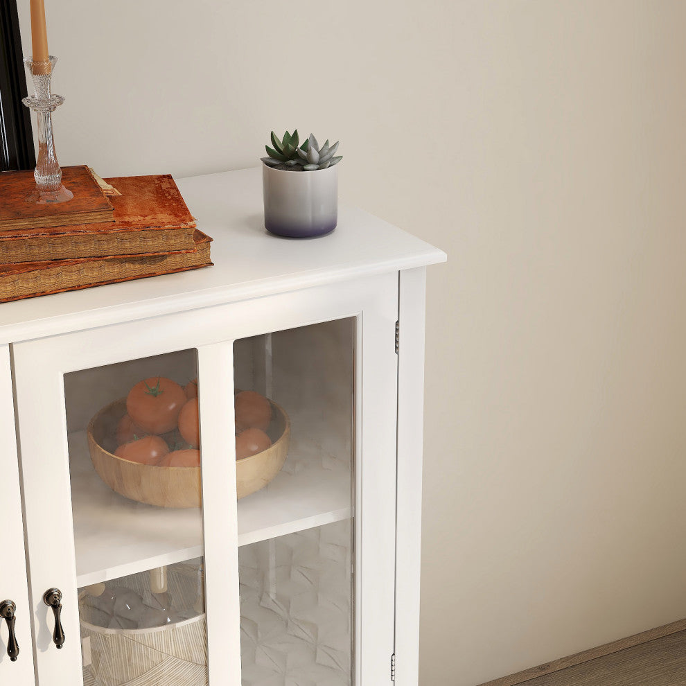 Wood Double Glass Door Accent Cabinet with Drawer