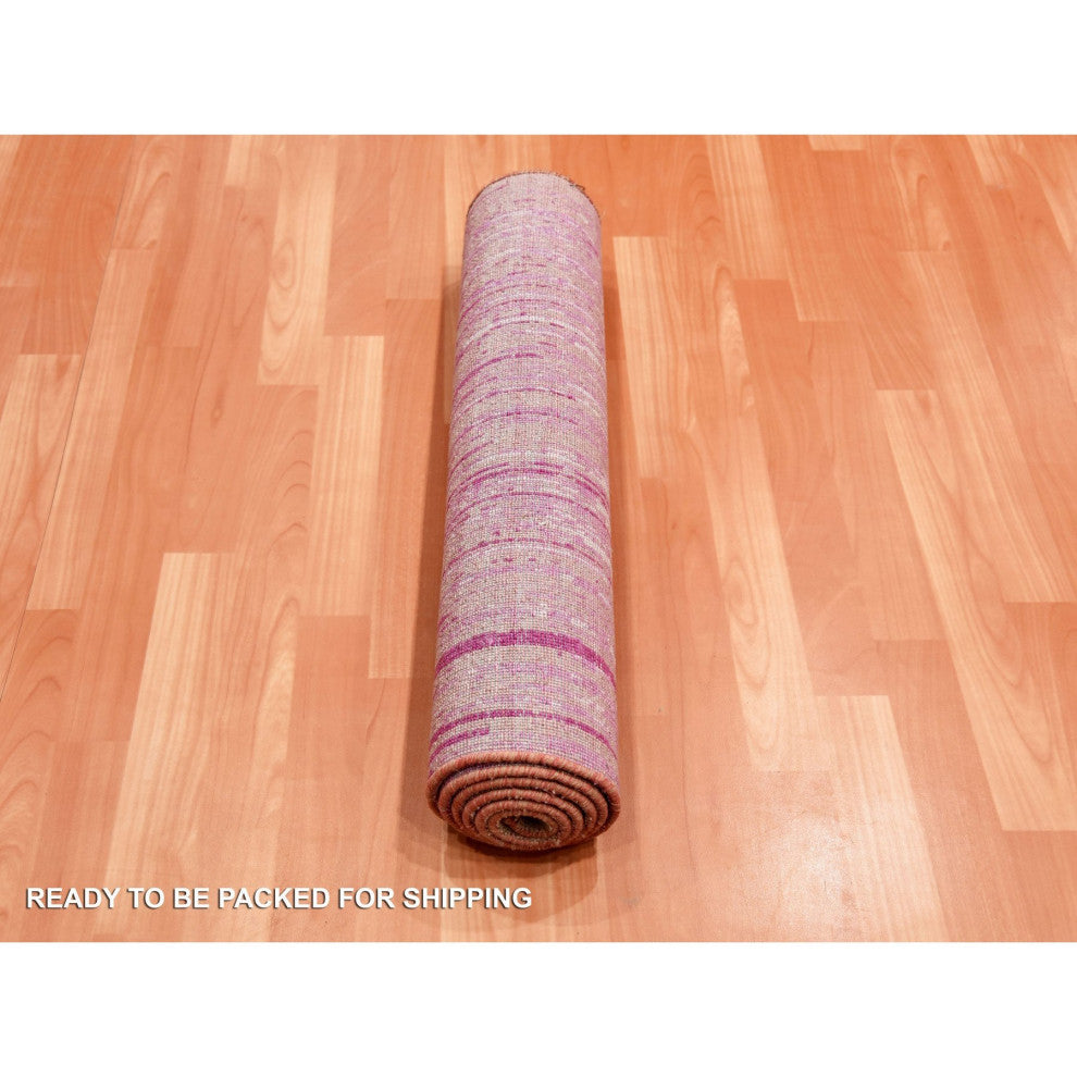 Pink Wool Hand Knotted Vertical Ombre Design Runner Oriental Rug, 2'6"x6'4"