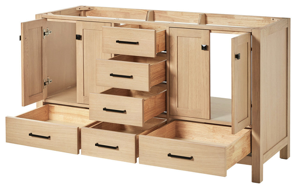 ARIEL Cambridge 60 in. Double Sink Base Cabinet In Oak