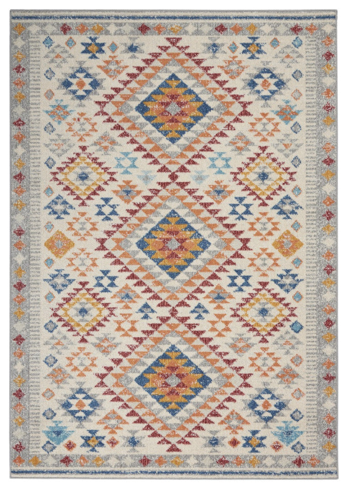 5" x 7" Ivory and Red Diamonds Area Rug