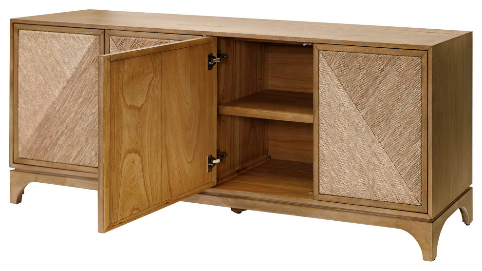 Coastal Style 80" TV Console Entertainment Stand Wood, Brown