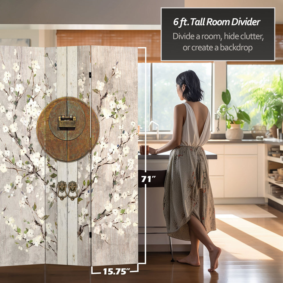 6'' Tall Double Sided Asian Lock Canvas Room Divider