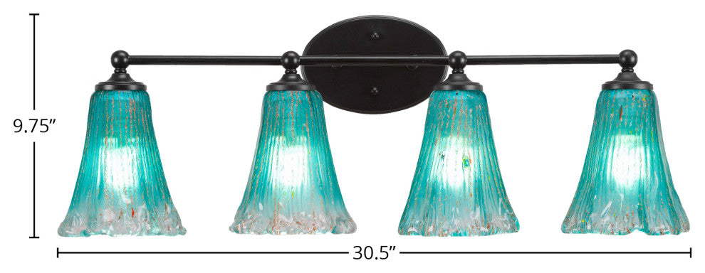Capri 4-Light Bath Bar, Matte Black/Fluted Teal Crystal