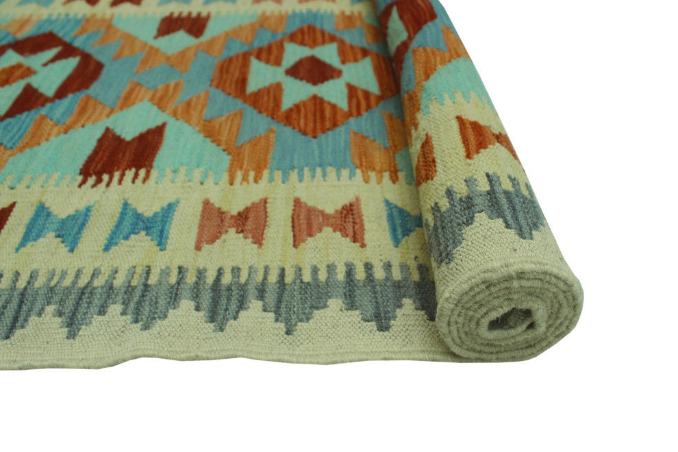 Sangat Kilim Aflah Ivory/Burgundy Runner, 2'6x7'9