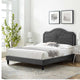 Platform Bed Frame, King Size, Velvet, Dark Gray, Modern Contemporary