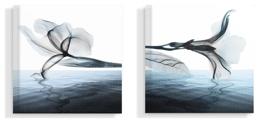 Contrast Black And Blue Flower Bloom Water Design 2-Piece Set, 24"x24"