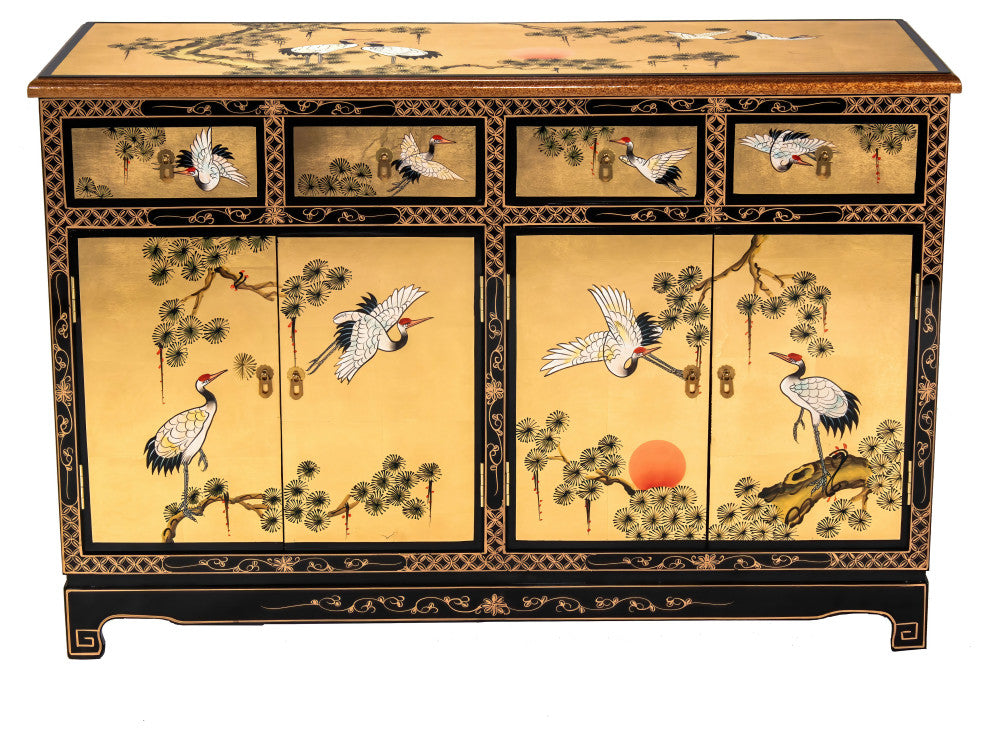 Gold Lacquer Sideboard Cranes
