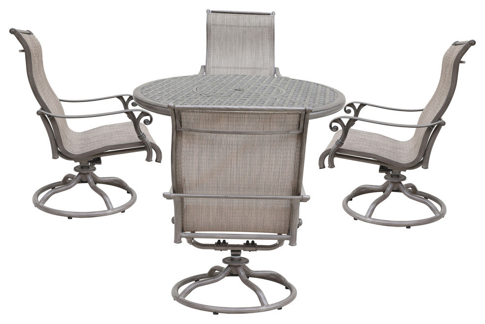 5-PieceRound Dining Set With 4 Sling Swivel Chairs, Heritage Grey