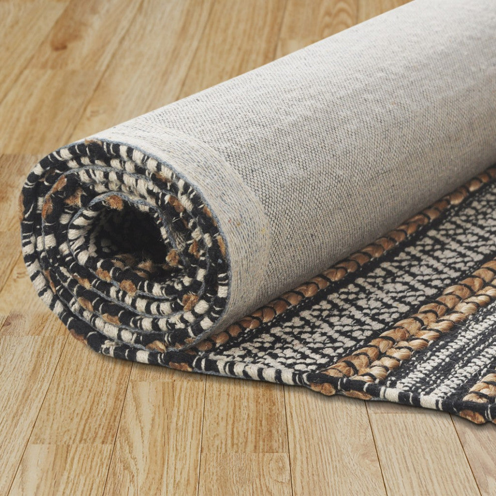 8" x 10" Black and Tan Decorative Striped Area Rug