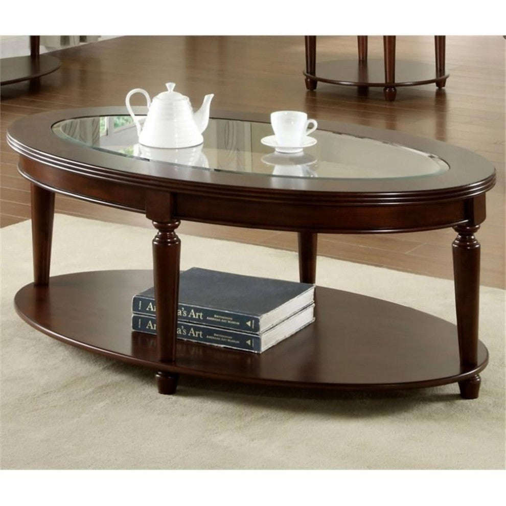 Furniture of America Chrinus Wood 1-Shelf Coffee Table in Dark cherry