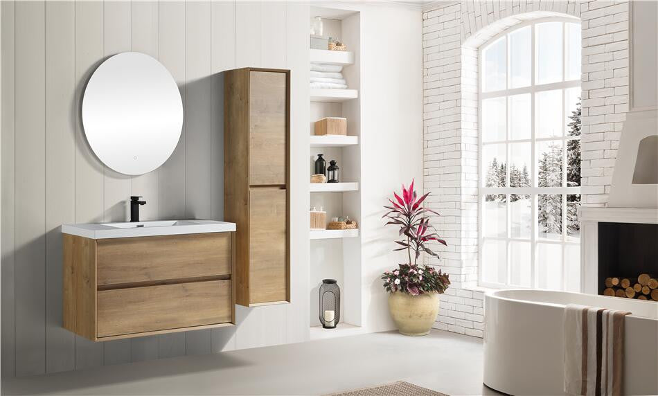 Ashley 36'' Floating Vanity, Acrylic Top, White Oak