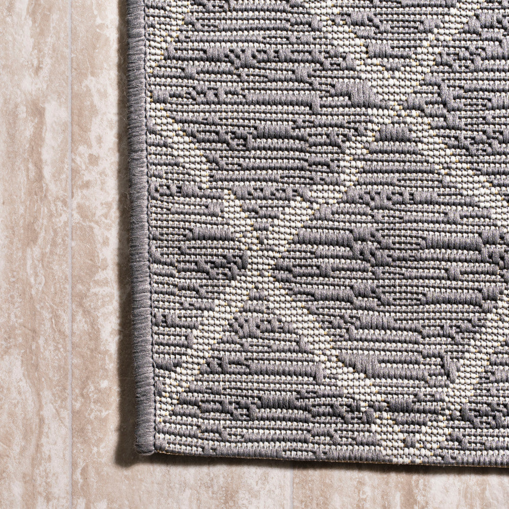 Madaba Moroccan Trellis Indoor/Outdoor Gray/Cream 2 ft. x 10 ft. Runner Rug