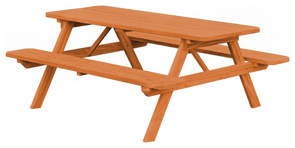 Pine Picnic Table with Attached Benches, Cedar Stain, 8 Foot