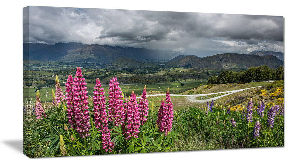 Flowering Landscape of New Zealand, Landscape Canvas Art Print, 32"x16"