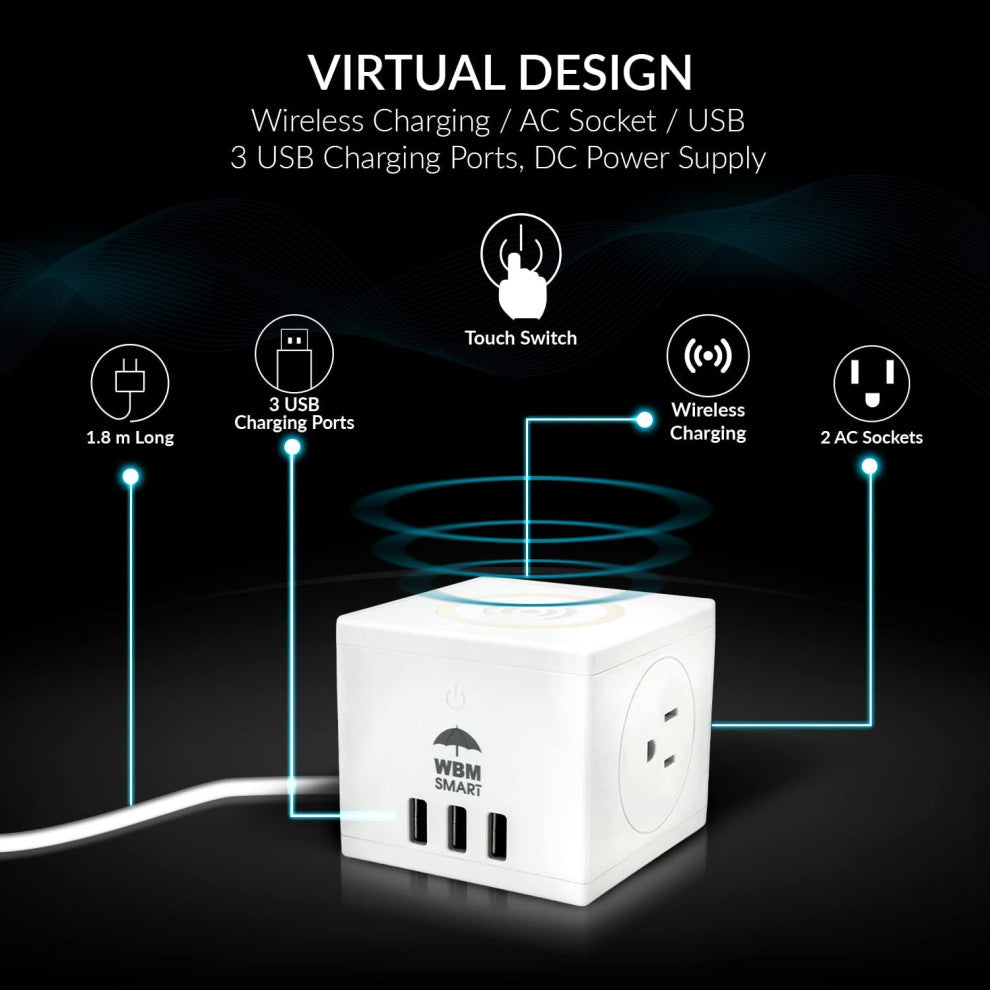 WBM Smart USB Power Strip With Wireless Charger