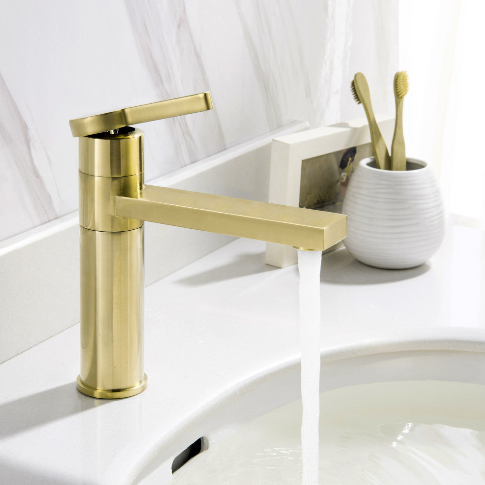 Deck Mounted Single Lever Handle Bathroom Sink Faucet, Brushed Gold