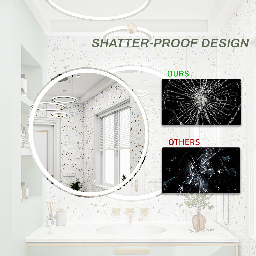 Round Frameless Dimmable Wall Mounted LED Bath Vanity Mirror, 20" X 20"