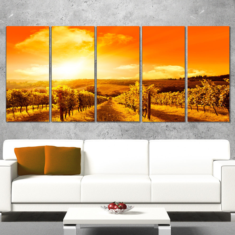 Scenic Sunset Road in Italy, Large Landscape Canvas Art, 60"x28", 5 Panels