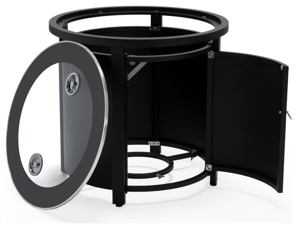 LeisureMod Walbrooke Round Fire Pit Table and Tank Holder, Black