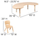 35"x65" Half-Moon Plastic Height Adjustable Table Set With 4 Chairs, Natural