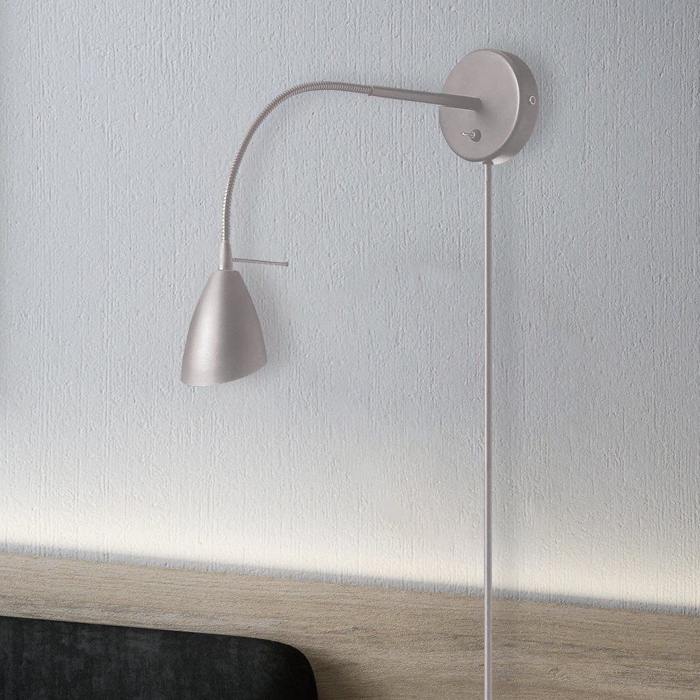 Jett Gooseneck Wall Lamp, Satin Chrome