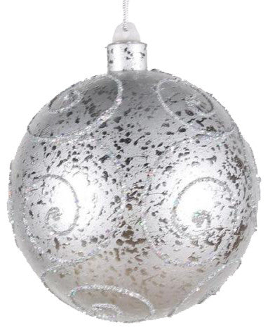 120Mm Silver Ornament Ball With Silver Glitter Design