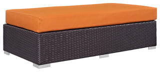 Convene Outdoor Patio Fabric Rectangle Ottoman, Espresso Orange