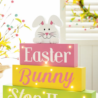12"L Easter LED Lighted Wooden Bunny Block Word Sign