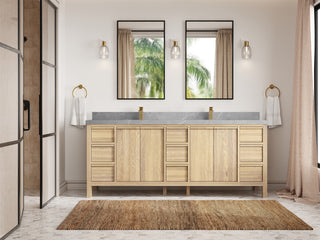 Elizabeth Oak 84" Double Sink Vanity, White 2" Pearl Gray