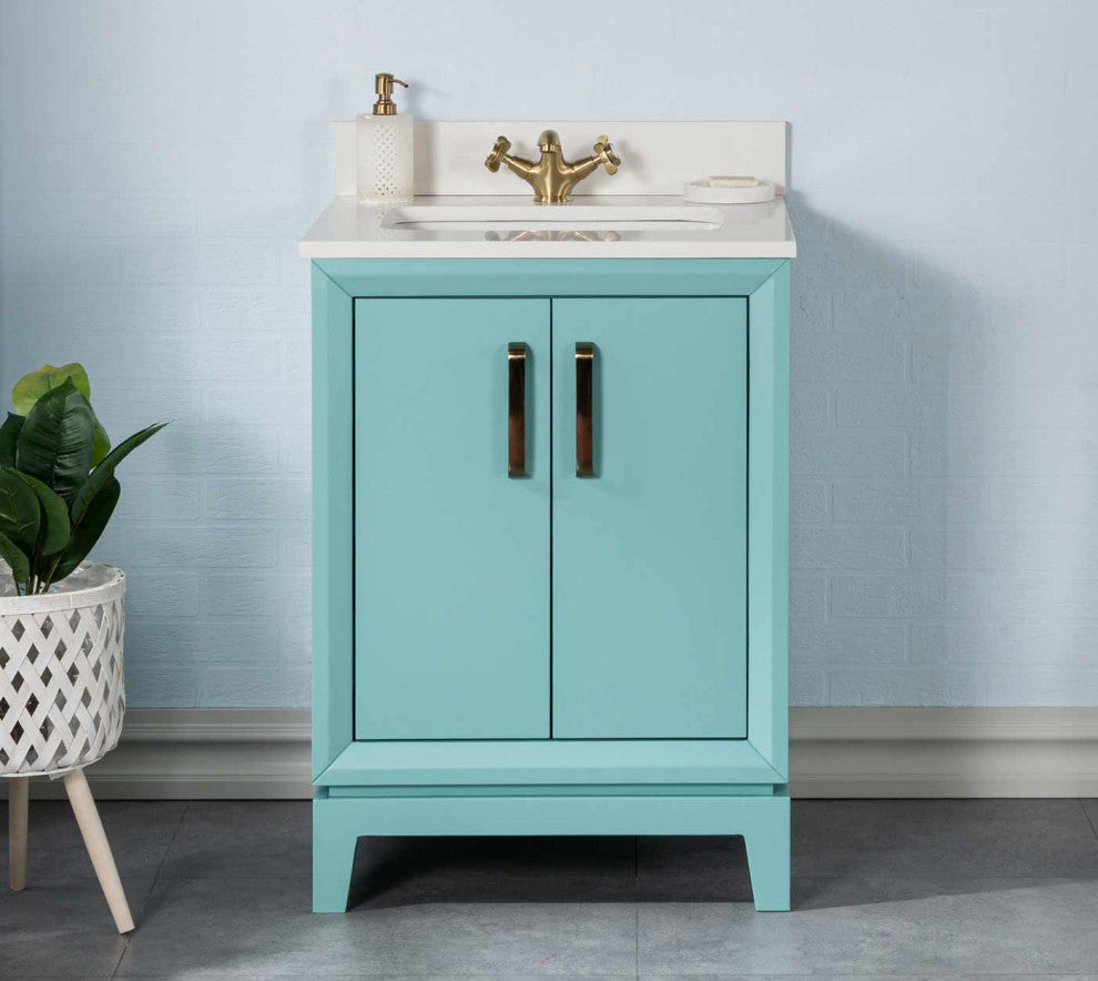 Fabia Collection 24" Bathroom Vanity With Sink, Mirror, Countertop, Turquoise