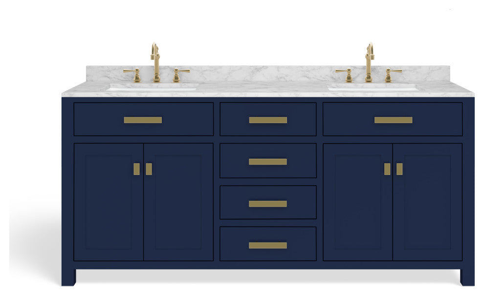 The Savoy Bathroom Vanity, Monarch Blue, 72", Double, With Mirror, Without Faucets, Freestanding