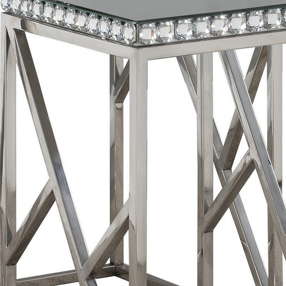 Benzara BM282031 Modern Nesting Side Tables, Glass, Metal, 2-Piece Set, Gray