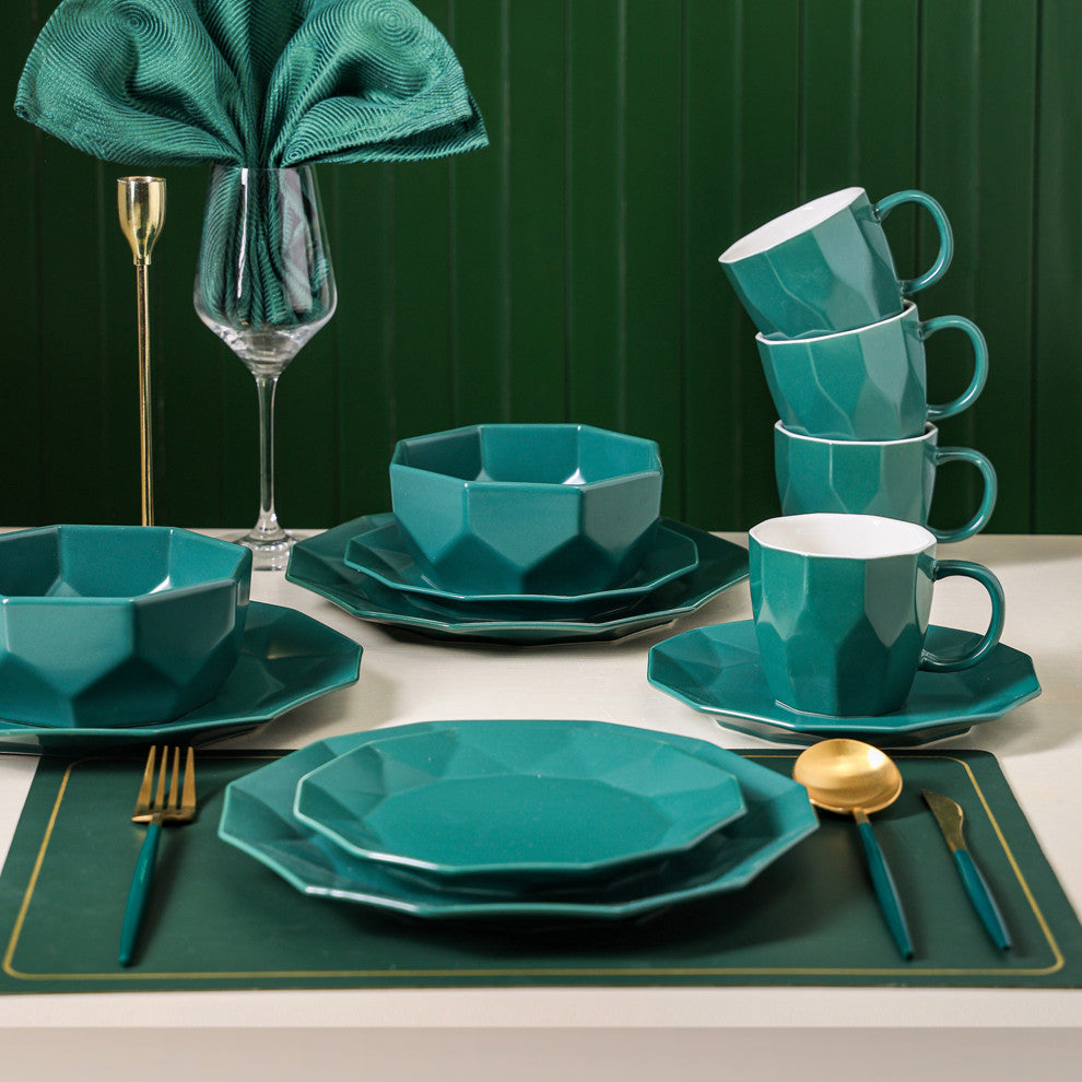 Stone Lain Jamie Porcelain 16 Piece Dinnerware Set, Green