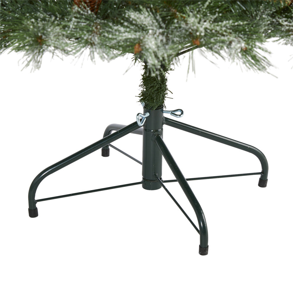 5' Snowed French Mountain Pine Faux Xmas Tree W/Bendable Branches & Pinecones