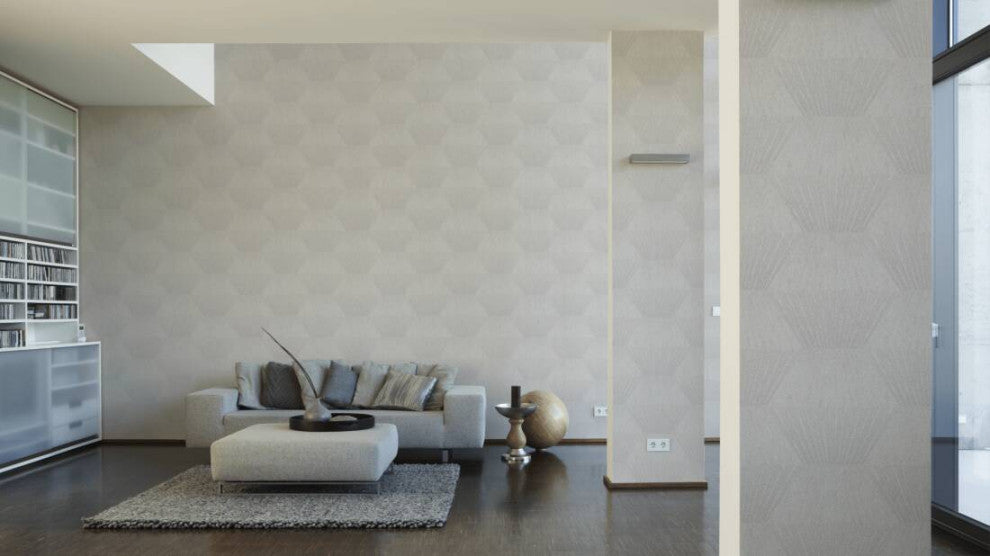 Geometric Faux Textured Wallpaper Featuring 3D Figures, 382045