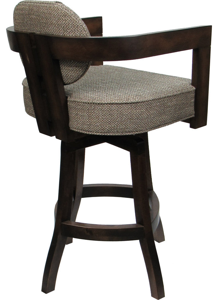 Swivel Wood Bar Stool Kadir Plus on S-Base, Plumley Cocoa - Dark Walnut, 26"