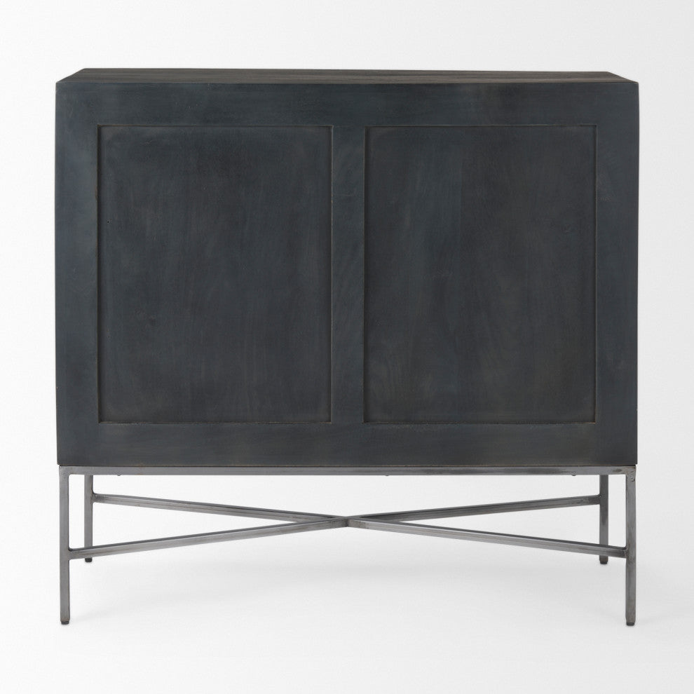Hogarth Dark Brown Solid Wood With Silver Iron Frame Accent Cabinet