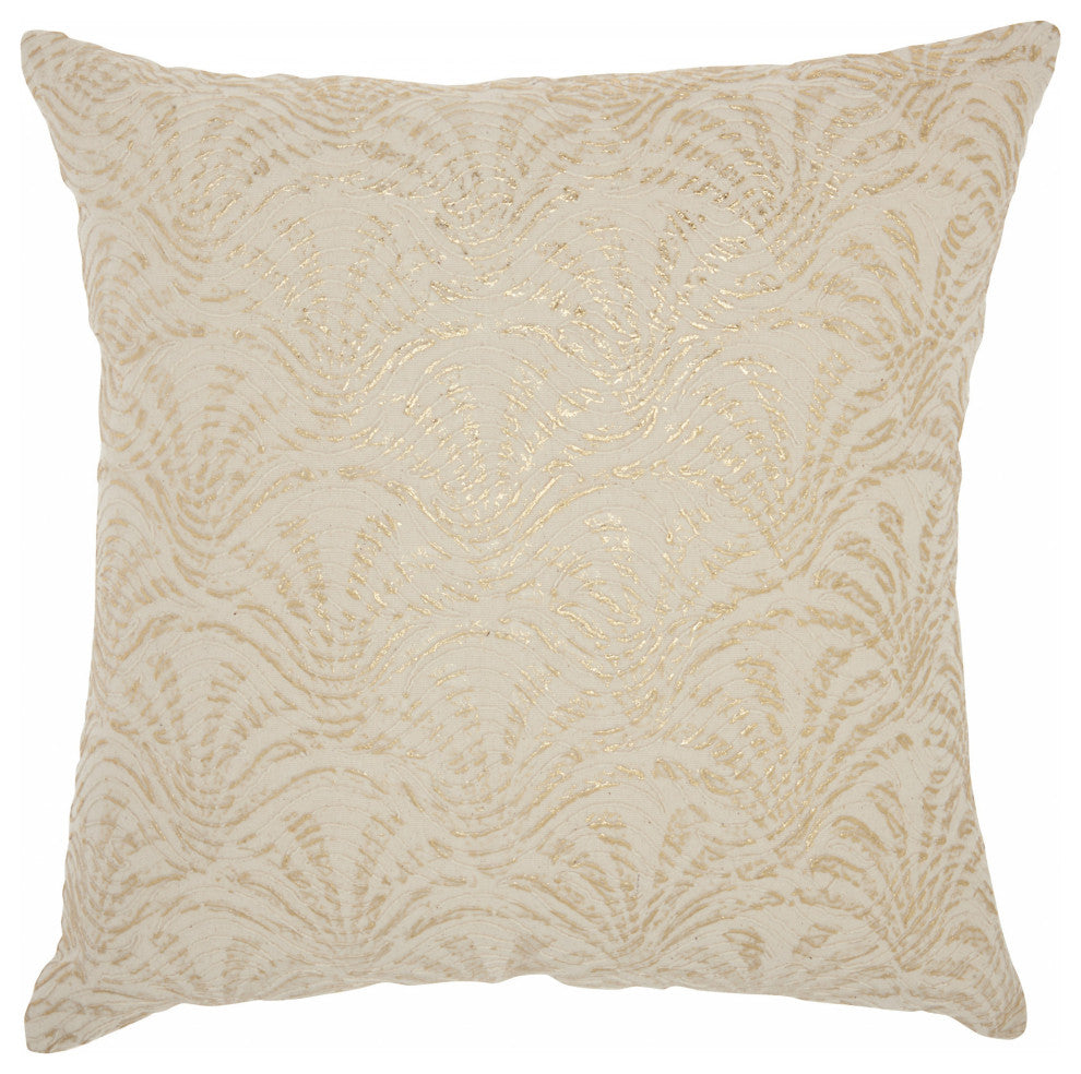 Contemporary Handcrafted Ivory Gold Accent Throw Pillow