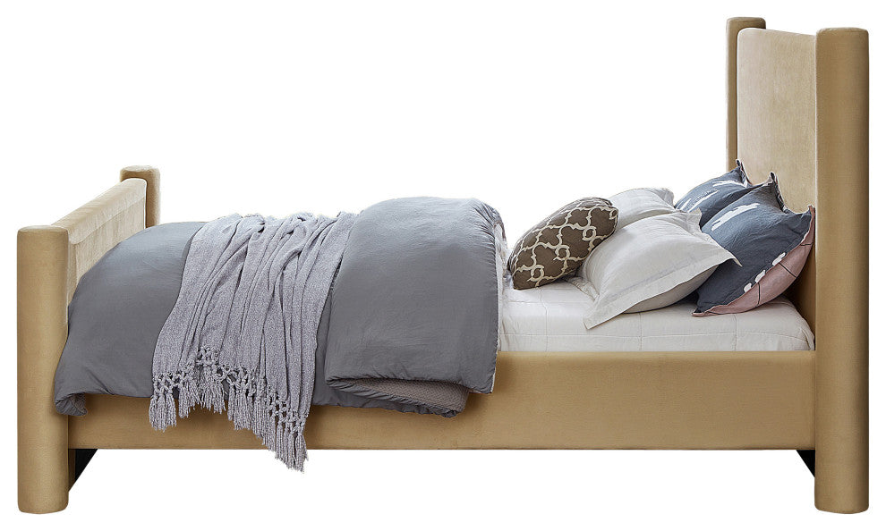 Elias Upholstered Bed, Camel, Full, Velvet